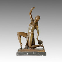 Dancer Statue Kneeling Lady Bronze Sculpture, D. H. Chiparus TPE-399